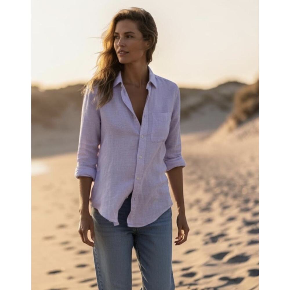 Faherty Laguna Linen Shirt XS Lavender Melange Button Up Coastal Chic Top Shirt